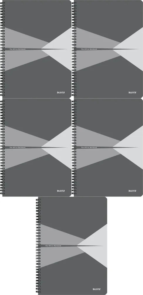 5x Kołonotatnik Leitz Office, A4, w kratkę, 90 kartek, okładka PP, szary