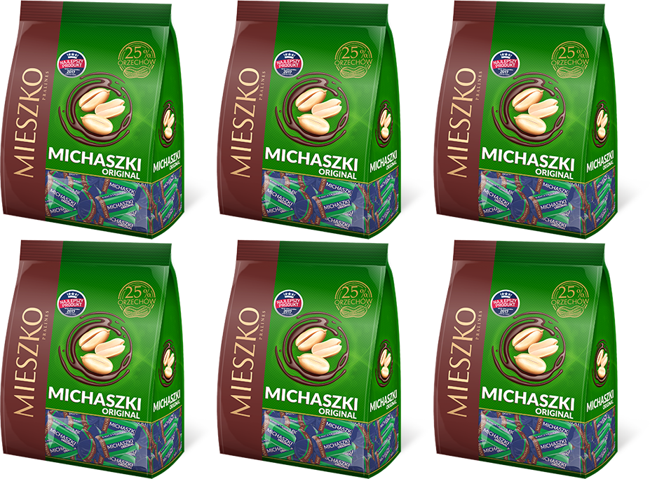 6x Cukierki Mieszko Michaszki Original, orzechowy w czekoladzie, 260g