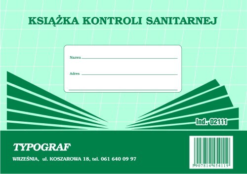 Druk akcydensowy Książka kontroli sanitarnej Typograf, A5, offsetowy, 24k