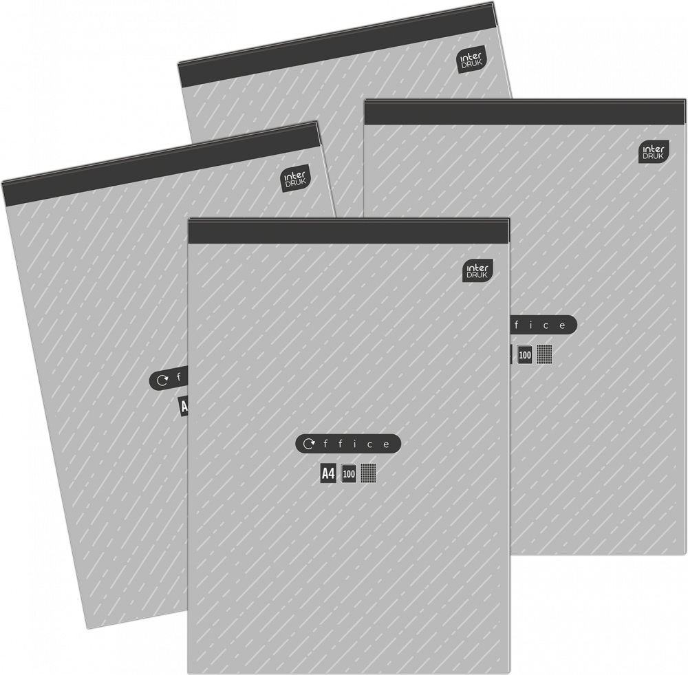 4x Blok biurowy w kratkę Interdruk, A4, 100 kartek, mix wzorów