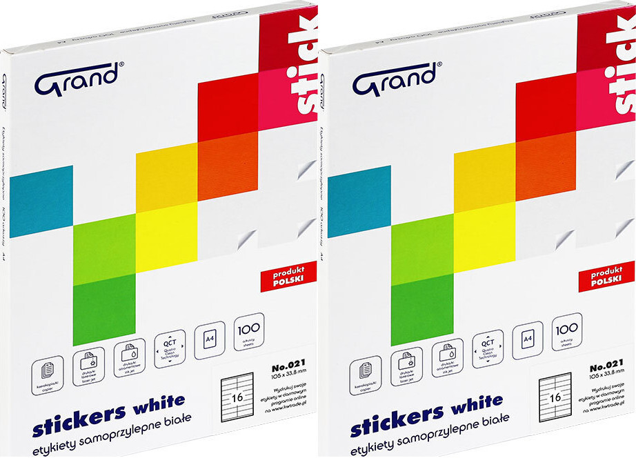 2x Etykiety samoprzylepne Grand No.021, 105x33.8mm, 100 arkuszy, biały