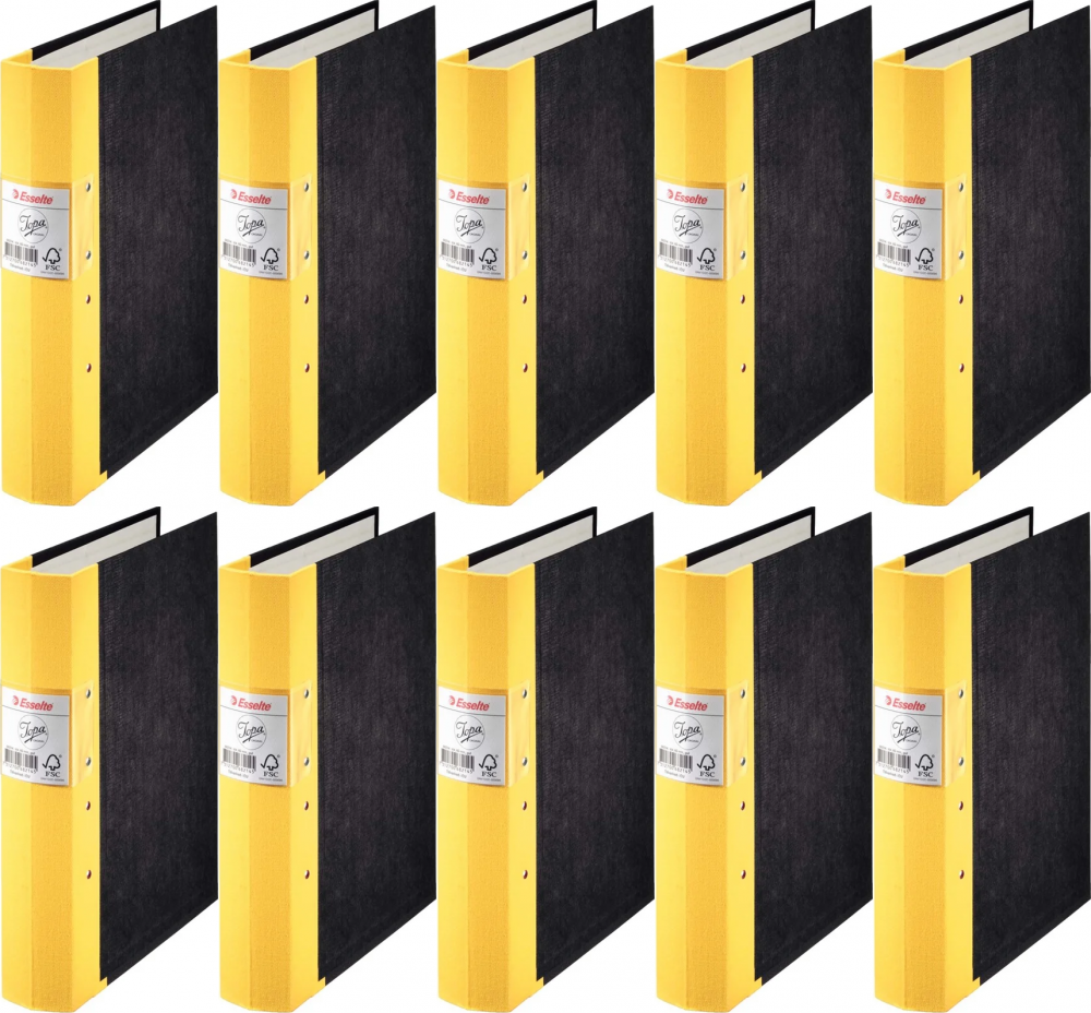 10x Segregator A4 Esselte Jopa, z mechanizmem szwedzkim, szerokość grzbietu 60mm, czarno-żółty