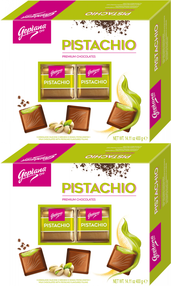 2x Bombonierka Goplana Pistachio Czekoladki z klasą, pistacjowy z nadzieniem alkoholowym, 400g