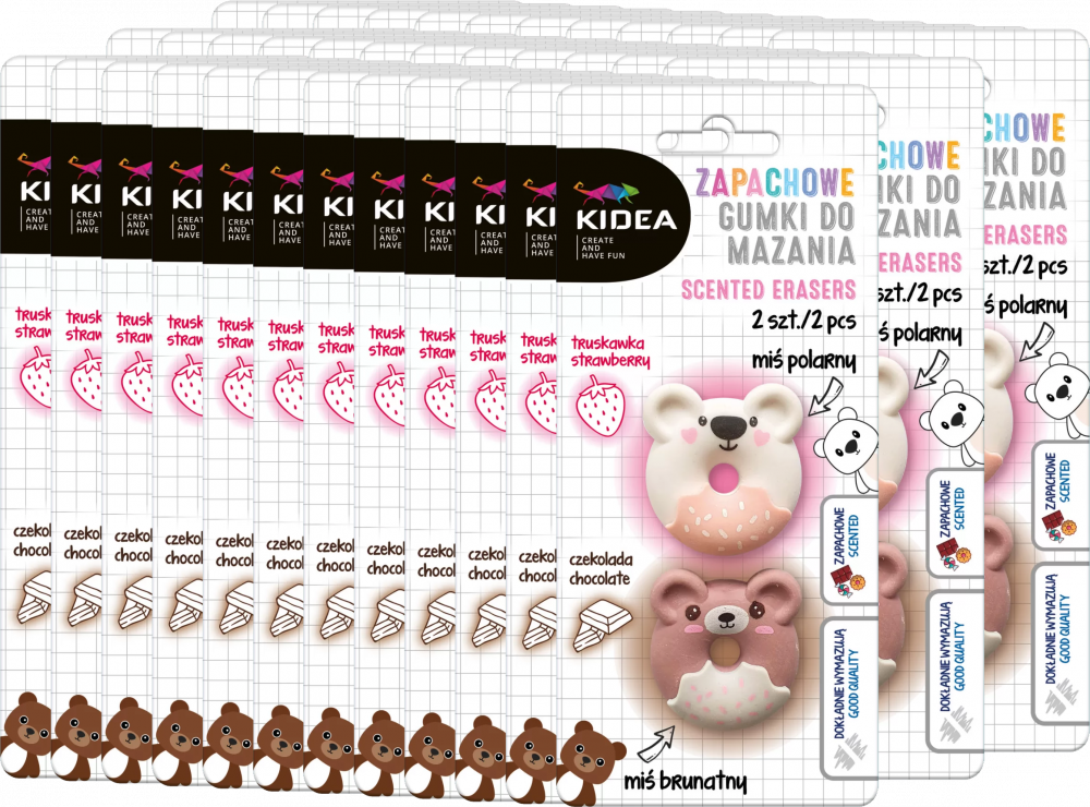 36x Gumka do ścierania Kidea Misie, zapachowa, 2 sztuki, mix kolorów