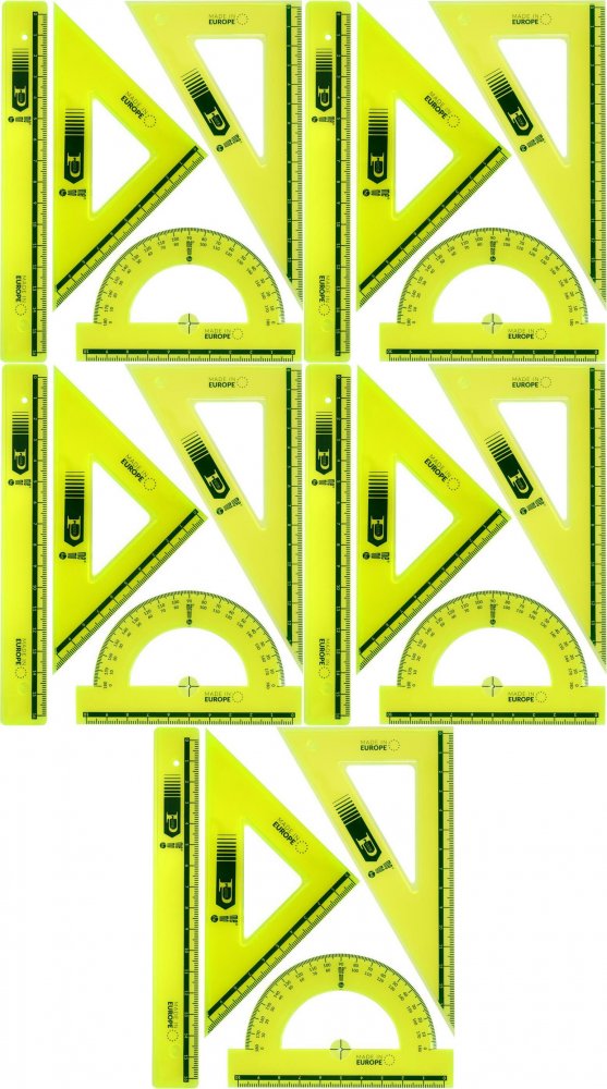 5x Zestaw kreślarski MemoBe by Pratel, z linijką 16cm, 4 elementy, fluorescencyjny