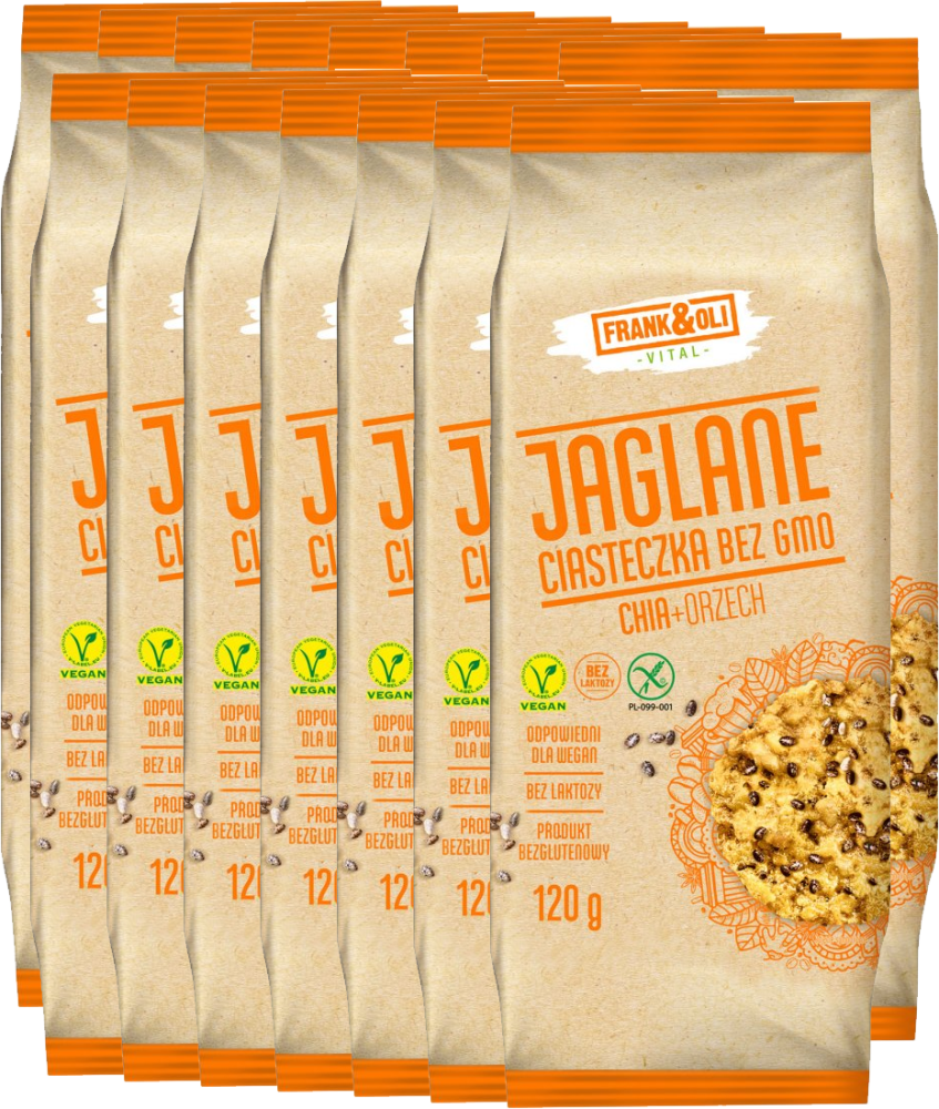 15x Ciasteczka jaglane Frank&Oli, bez GMO, z orzechami i nasionami chia, 120g