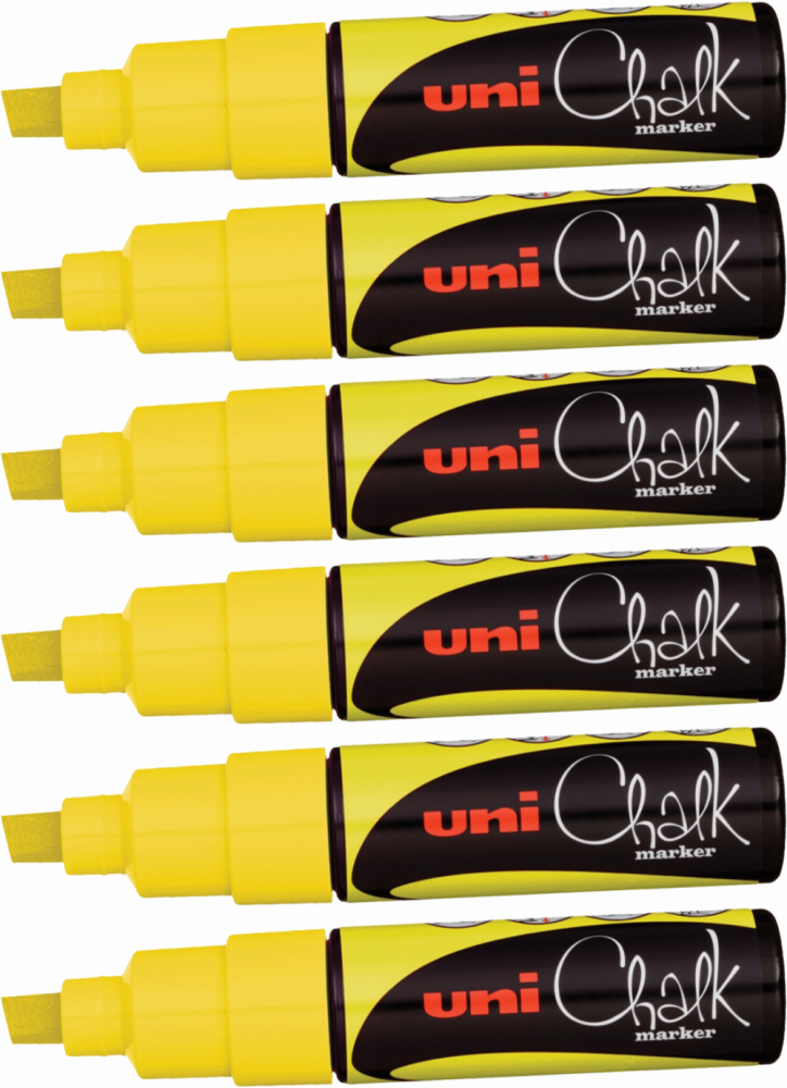 6x Marker kredowy Uni PWE-8K, ścięta, żółty
