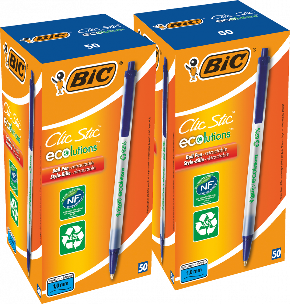 100x Długopis automatyczny Bic Ecolutions Clic Stic, 1mm, niebieski