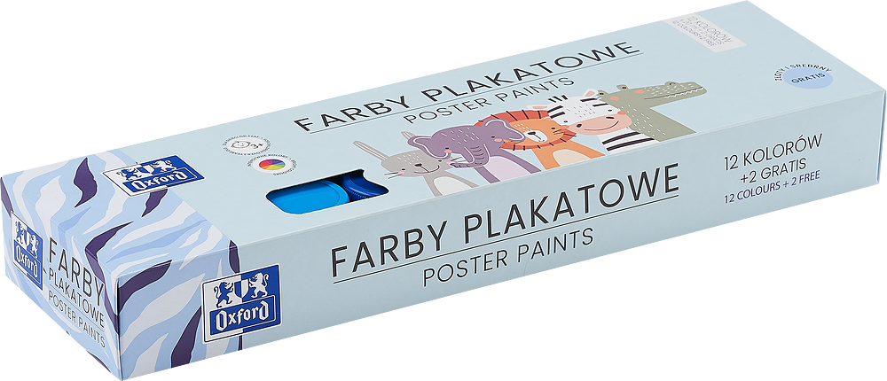 Farby plakatowe Oxford Kids, 20ml, 12 sztuk + 2 gratis, mix kolorów