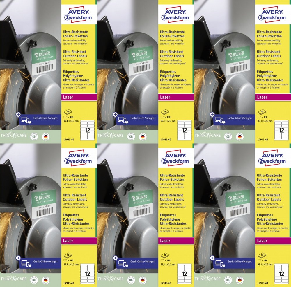 6x Etykiety polietylenowe Avery Zweckform Ultra Resistant, 99.1x42.3mm, 40 arkuszy, biały