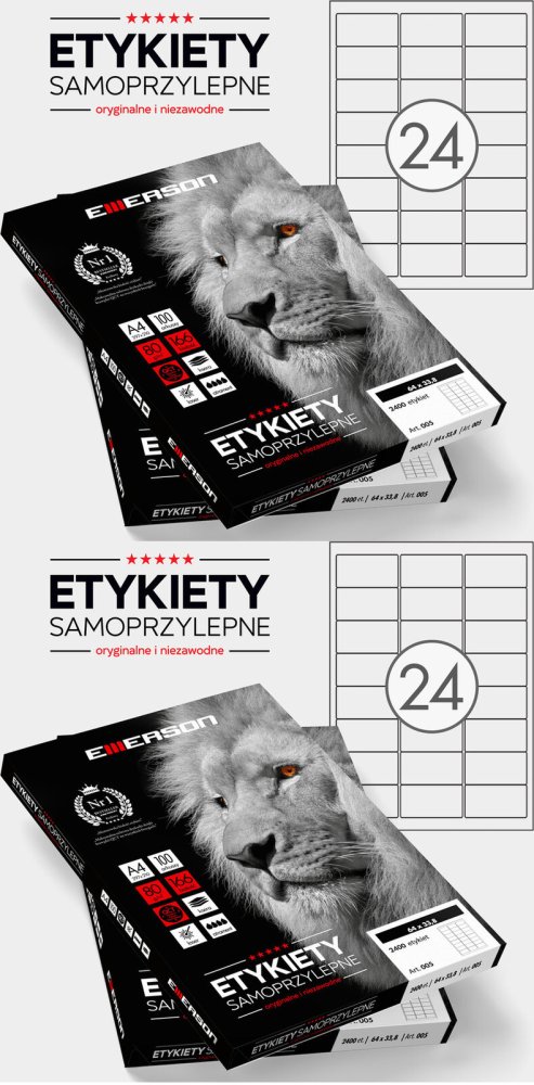 2x Etykiety samoprzylepne Emerson, 64x33.8mm, 100 arkuszy, biały