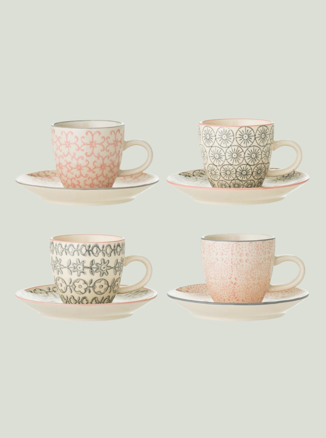 Cécile Filiżanka do espresso ze spodkiem, różowa, kamionka BLOOMINGVILLE - zestaw 4 szt