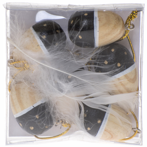 Zawieszki 6 jajek naturalne czarne białe piórka