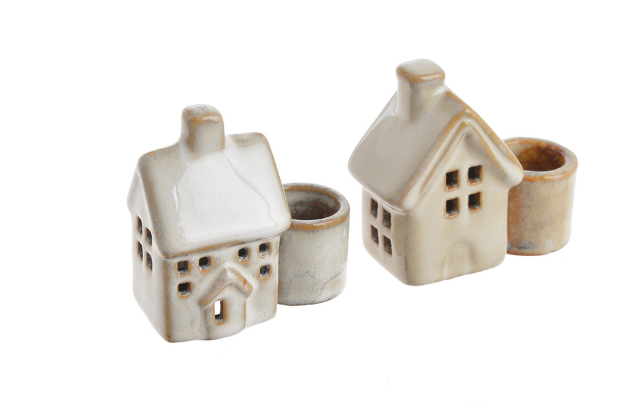 Domek ceramiczny na T-light biały/krem
