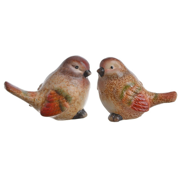 Ptaszek ceramiczny brązowy z zielenią i czerwienią 11,5 cm 2 wzory 1 szt