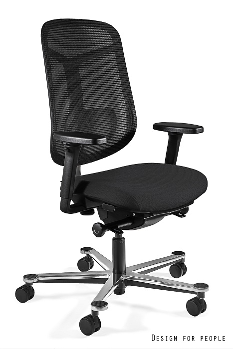 Fotel biurowy GRID M, ergonomiczny, obrotowy, regulowane podłokietniki, siatka/tkanina, czarny