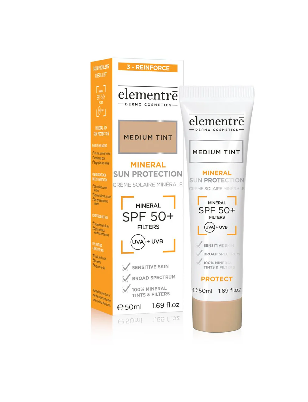 Elementre SPF50+ Mineral Sun Protection Medium Tint 50ml.