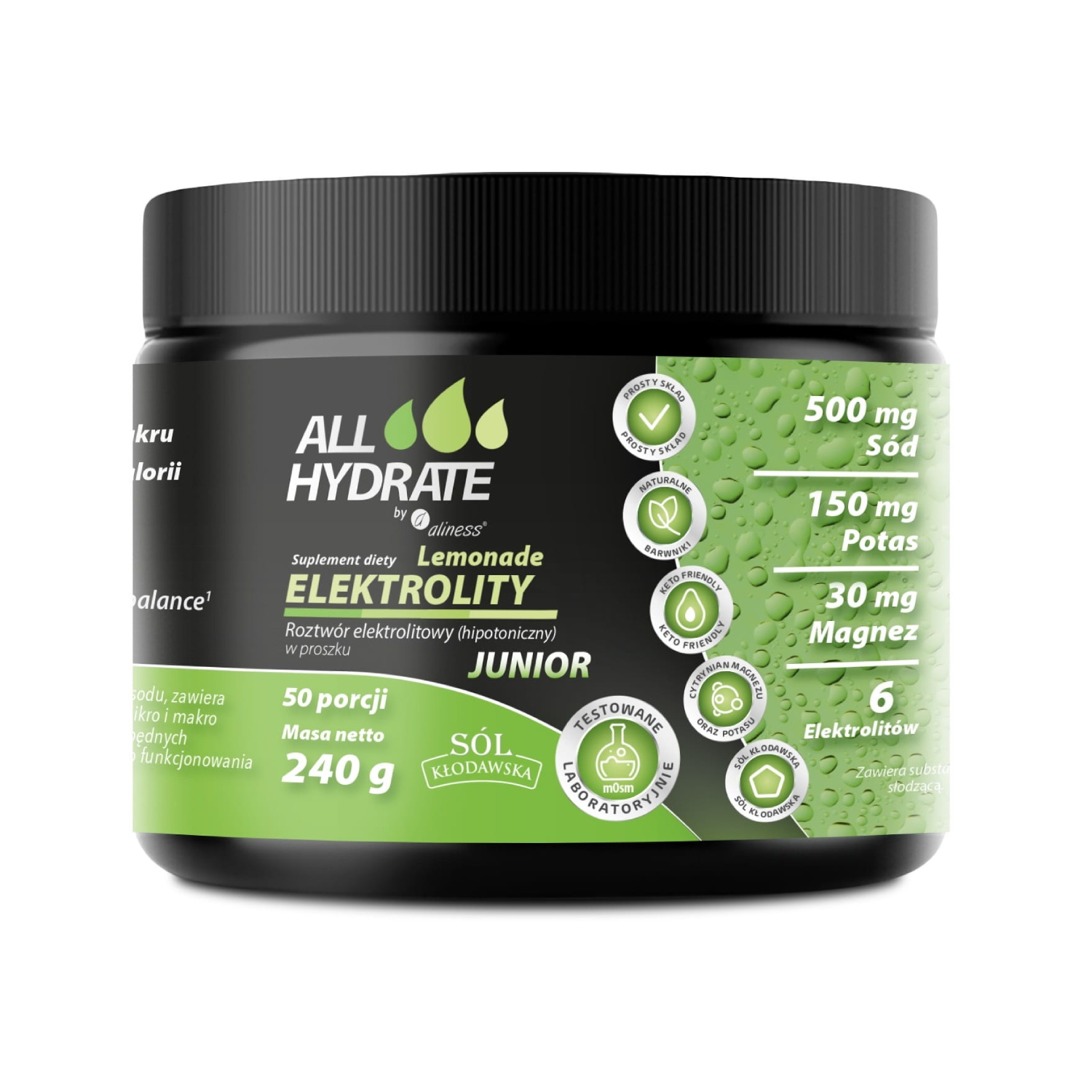 Aliness, allhydrate, elektrolity junior lemonade, 240 g