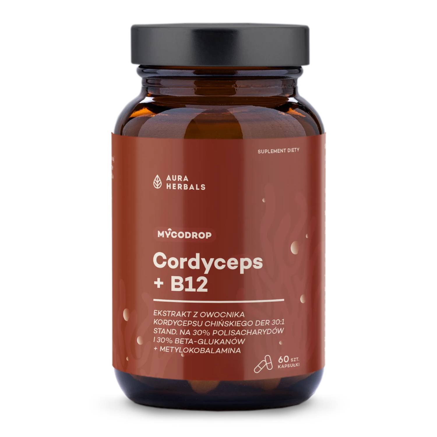 Aura herbals cordyceps + b12 30% beta-glutan, 60 kapsułek
