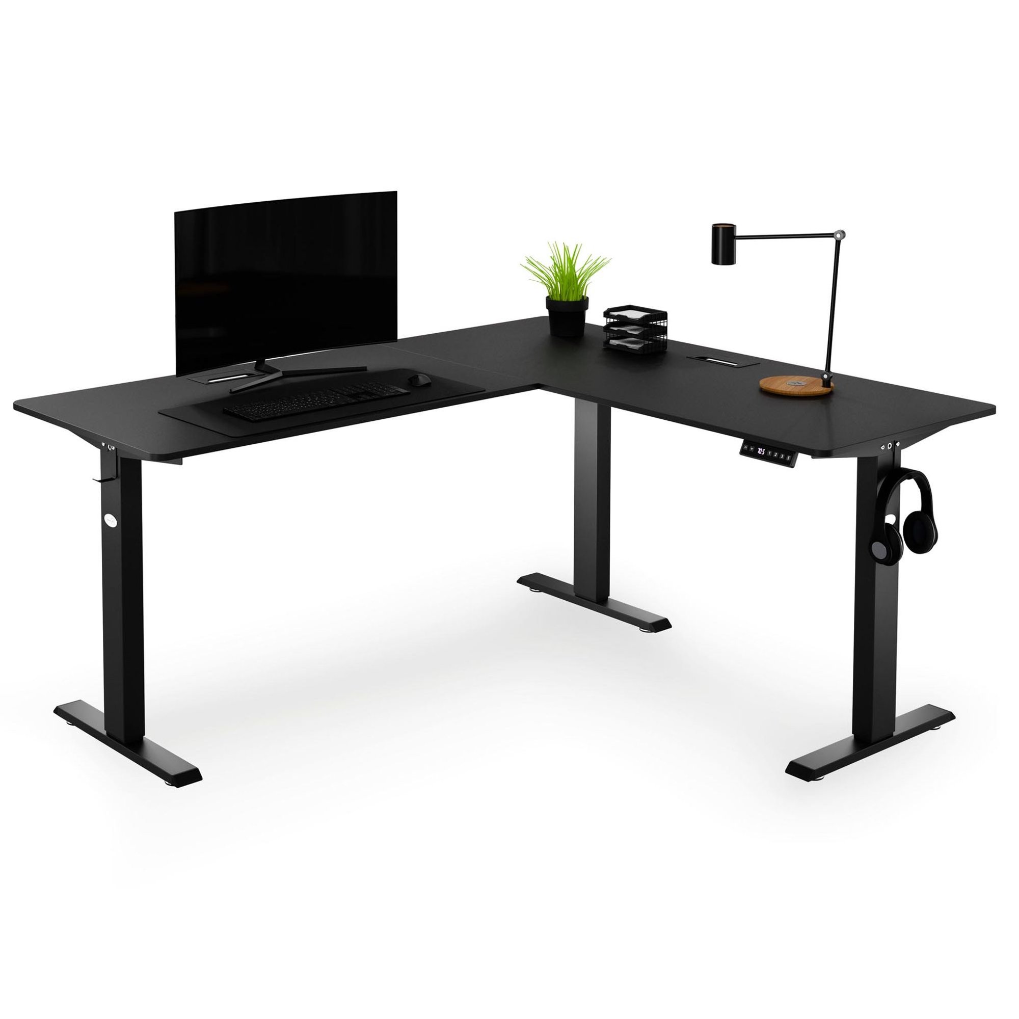 Höhenverstellbarer Eckschreibtisch elektrisch rechts 160 x 140 x 60 cm Montaro - schwarz