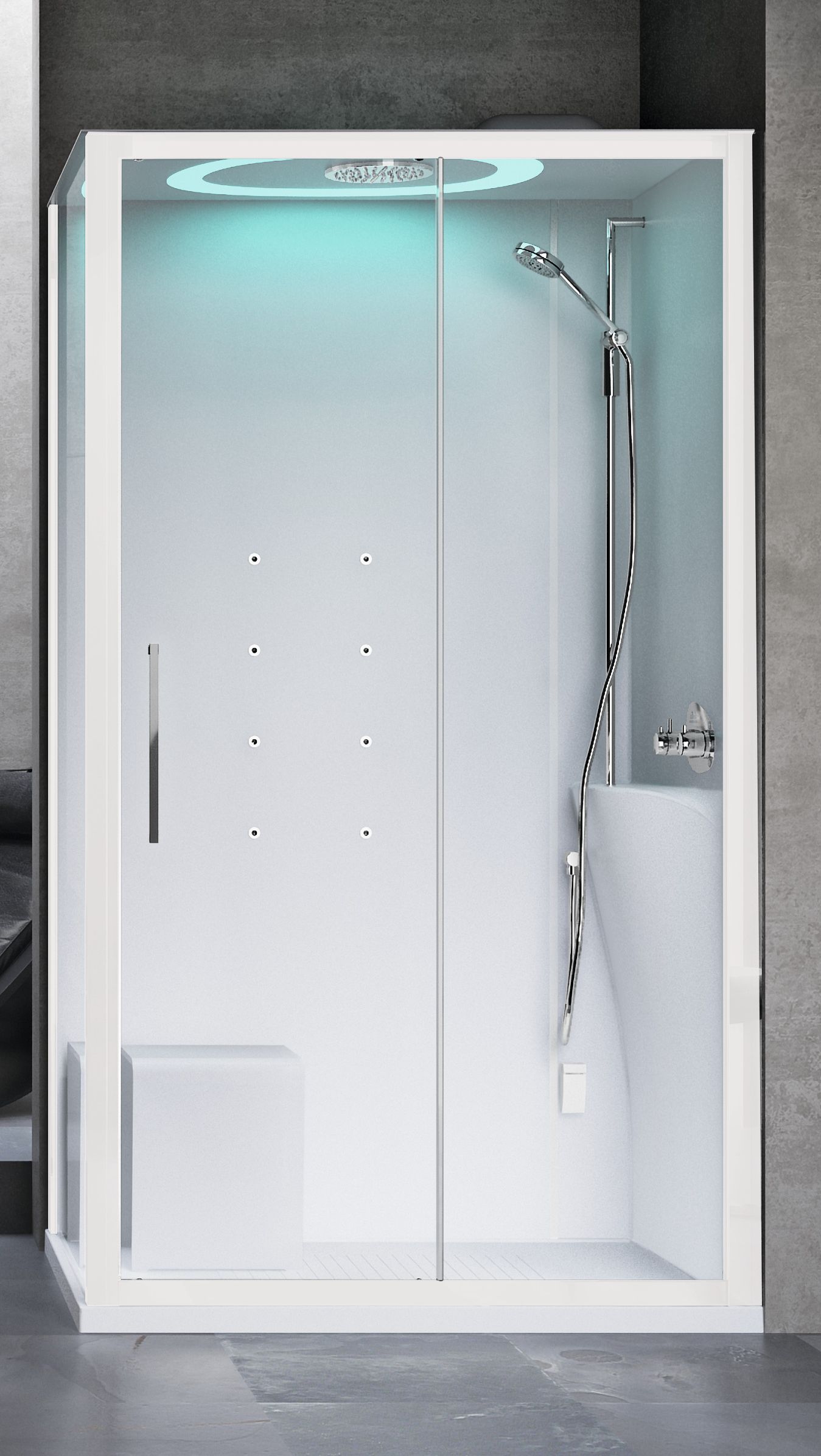 Novellini Eon 2P kabina z hydromasażem 120x80 cm prawa parowa z brodzikiem biały mat EON2P120DT1N-1UA