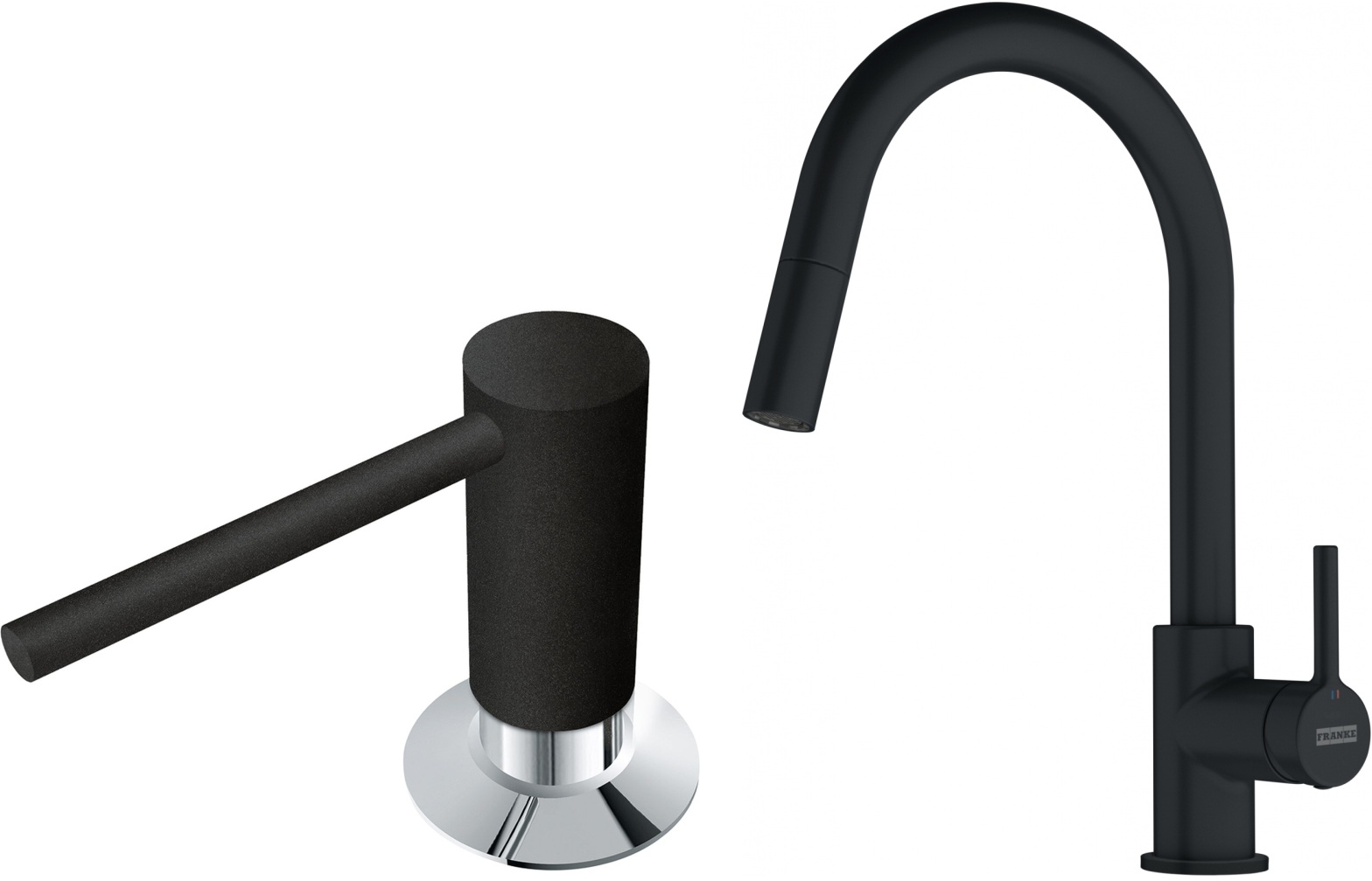 Zestaw Franke Lina bateria kuchenna stojąca z dozownikiem do płynów 350 ml czarny mat (1150626053, 1120652763) - Wysyłka w 24h