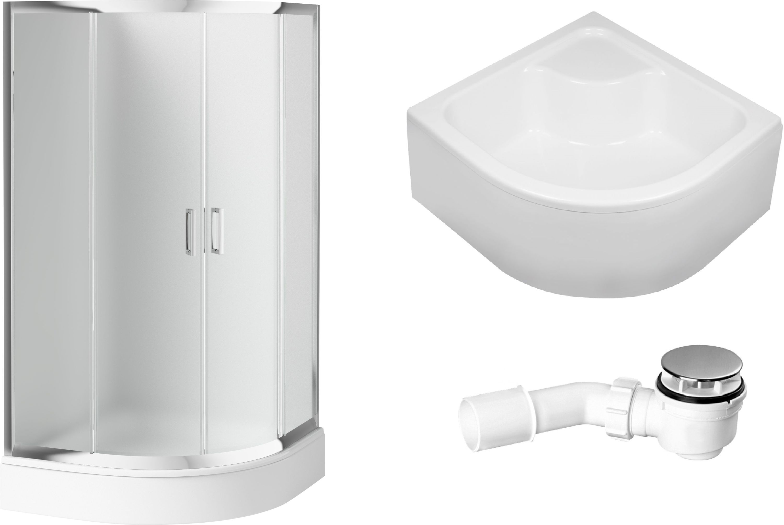 Zestaw Deante Funkia kabina prysznicowa 90 cm półokrągła z brodzikiem Deep, obudową i syfonem chrom/szkło szronione (KYP653K, ... - Wysyłka w 24h