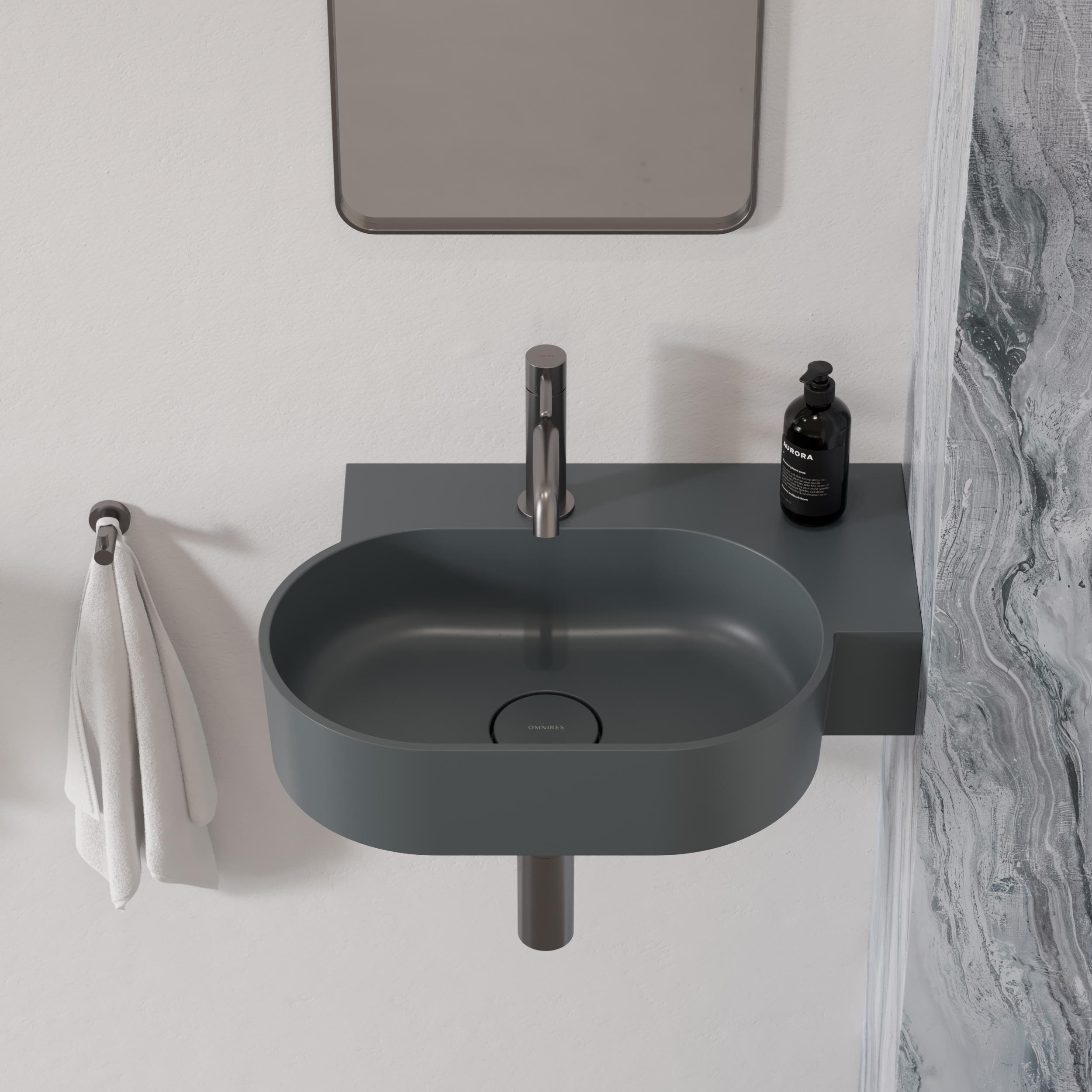 Omnires Ovo M+ umywalka 55x38 cm owalna nablatowa ash grey mat OVO555UWPAG