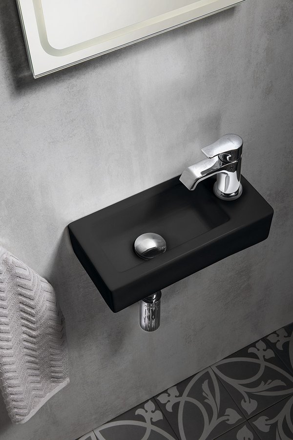 Sapho Small Zoe umywalka 37x18 cm ścienna prostokątna prawa czarny mat AR495B