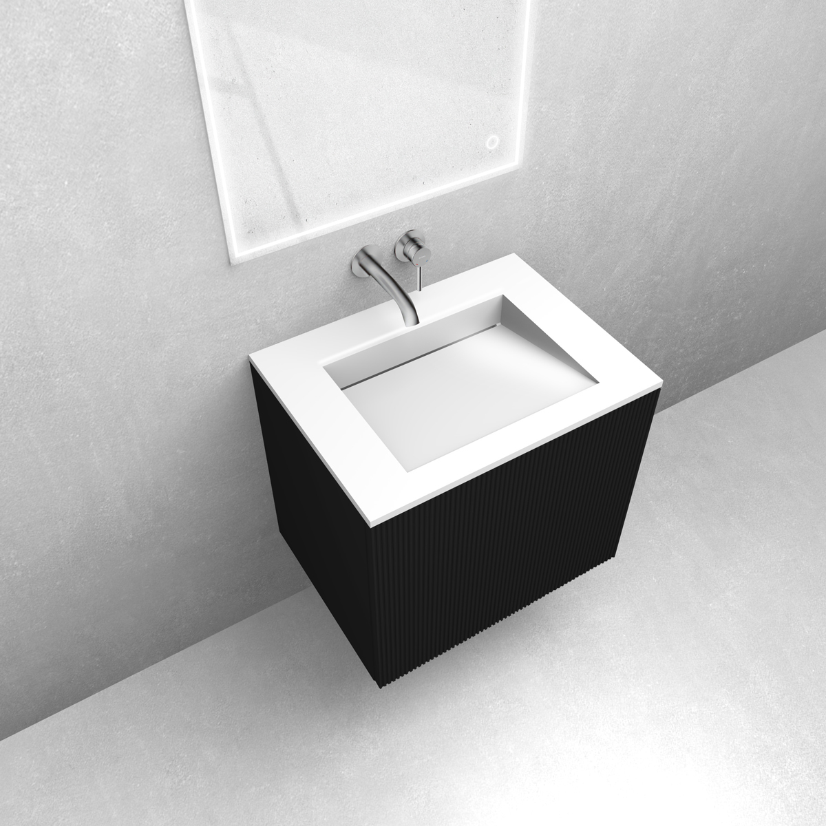 Zestaw Oltens Lun szafka podumywalkowa 60 cm z umywalką Stila LavaForm czarny mat/biały połysk 68748300