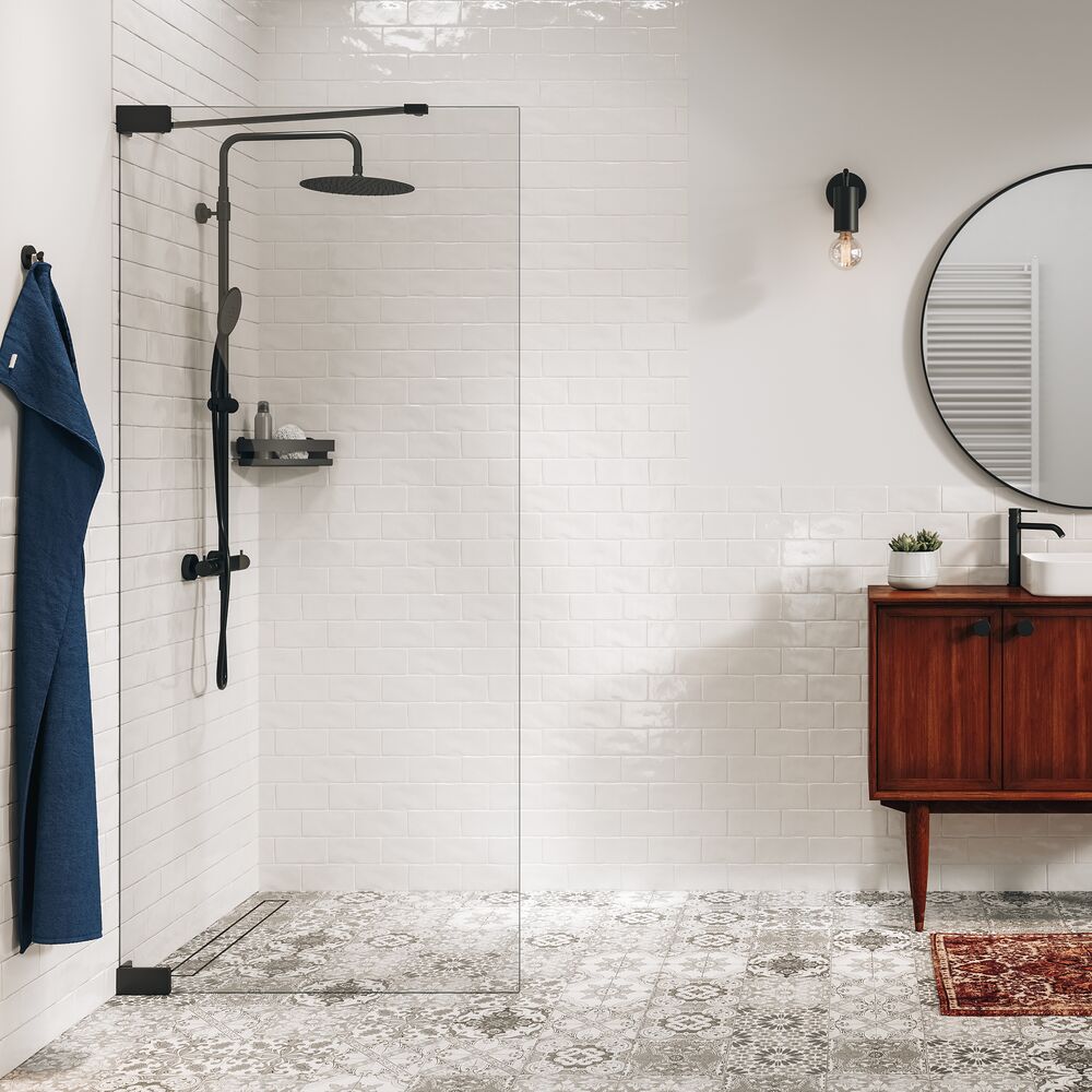 Sealskin Pure ścianka prysznicowa walk-in 90 cm czarny mat/szkło przezroczyste PU010906195100