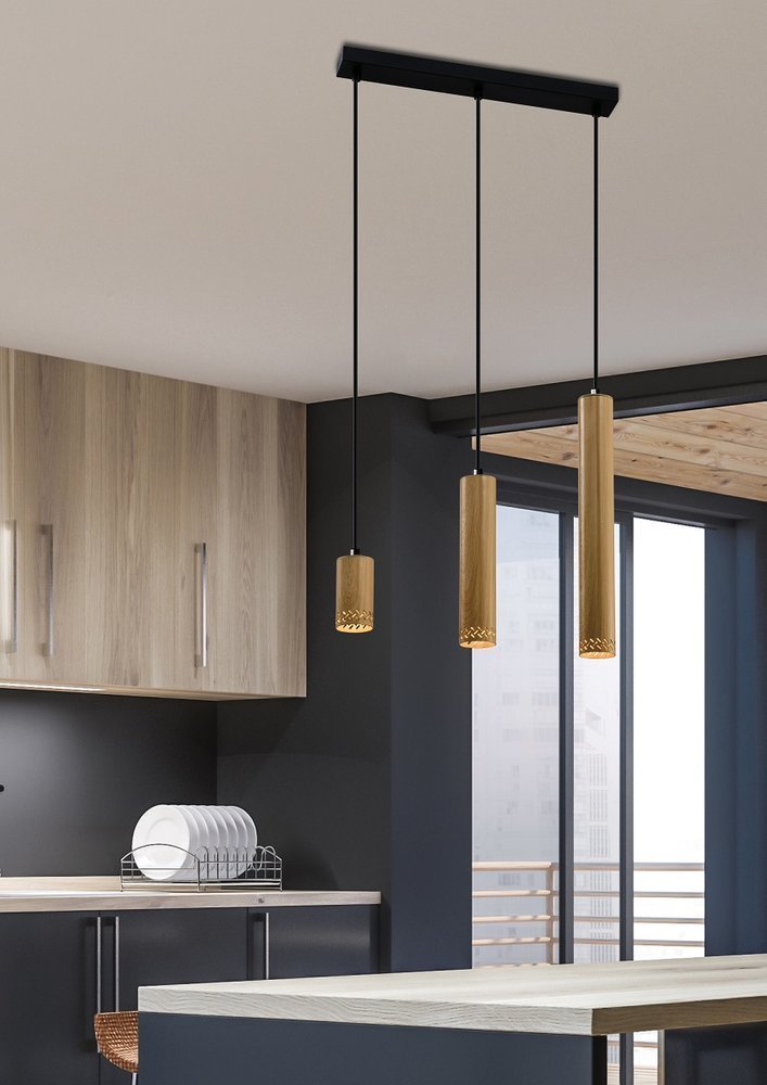 Candellux Tubo lampa wisząca 3x25W czarna/drewniana 33-79114