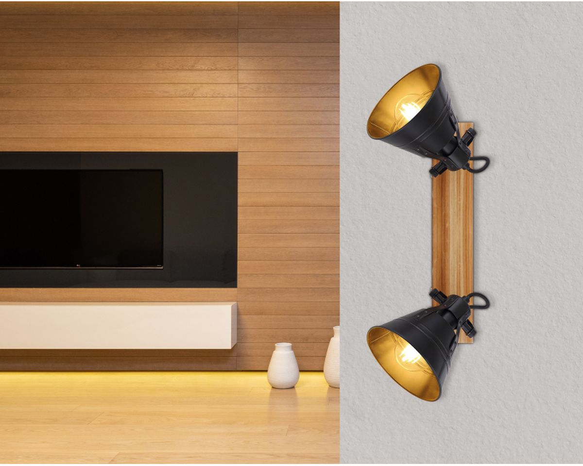 Globo Lighting Günther lampa podsufitowa 2x60W czarny/drewno 15466S-2