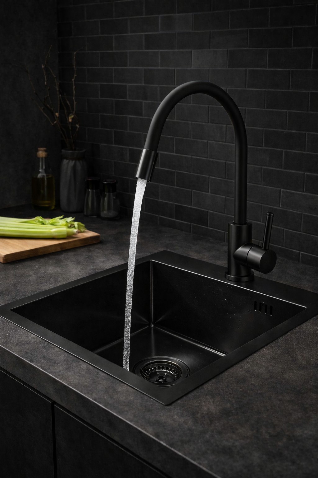 Ruvetti Look zlewozmywak stalowy 50x45 cm czarny 5003L_PVD_BL50_W