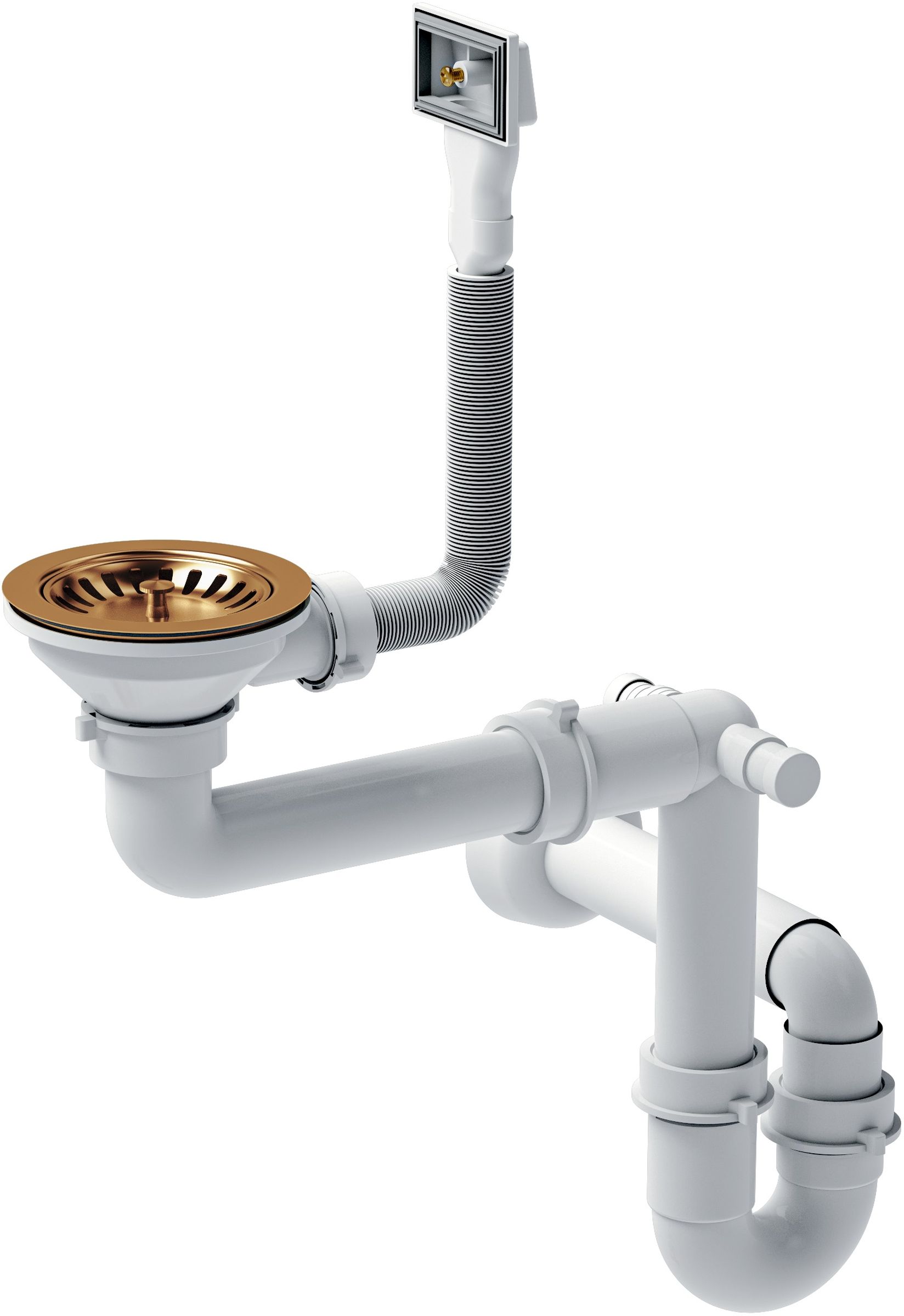 Quadron Save Space odpływ zlewozmywakowy zatyczkowy 3 1/2" z syfonem 1-komorowy PVD miedziany M1SSS6