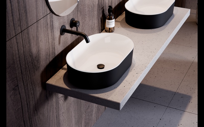 Besco Lova umywalka 53x34 cm owalna nablatowa biała-czarna #UMM-LBW-N