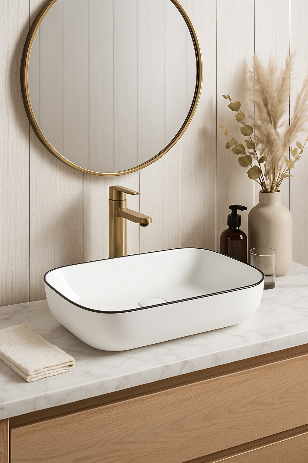 Aquavea Menza umywalka 45,5x32 cm owalna nablatowa biała-czarna MENZABIACZ