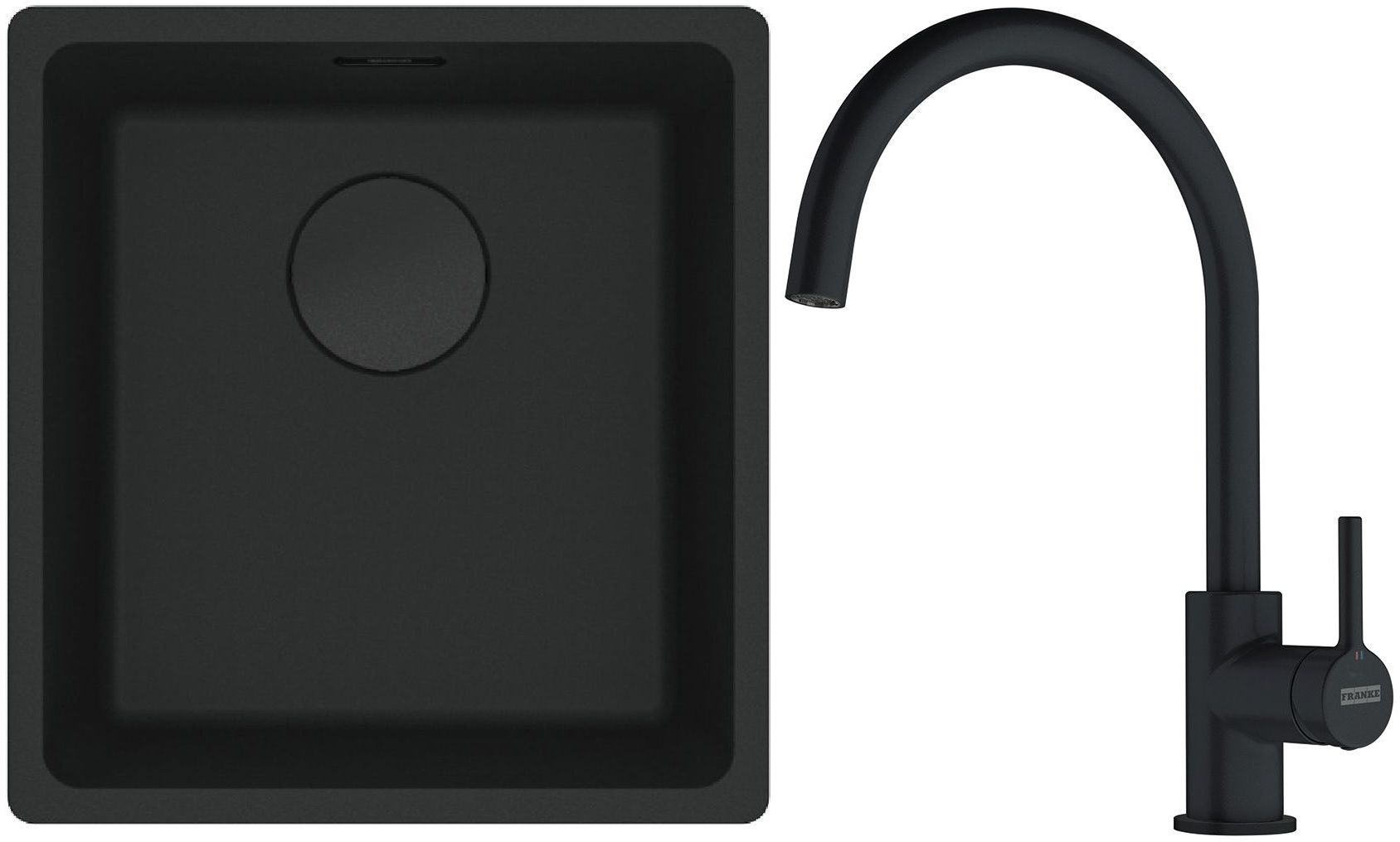 Franke Maris MRG 110-37 zlewozmywak 40x37 cm Fragranit + czarny mat z baterią kuchenną Lina (1250697760, 1150626019)