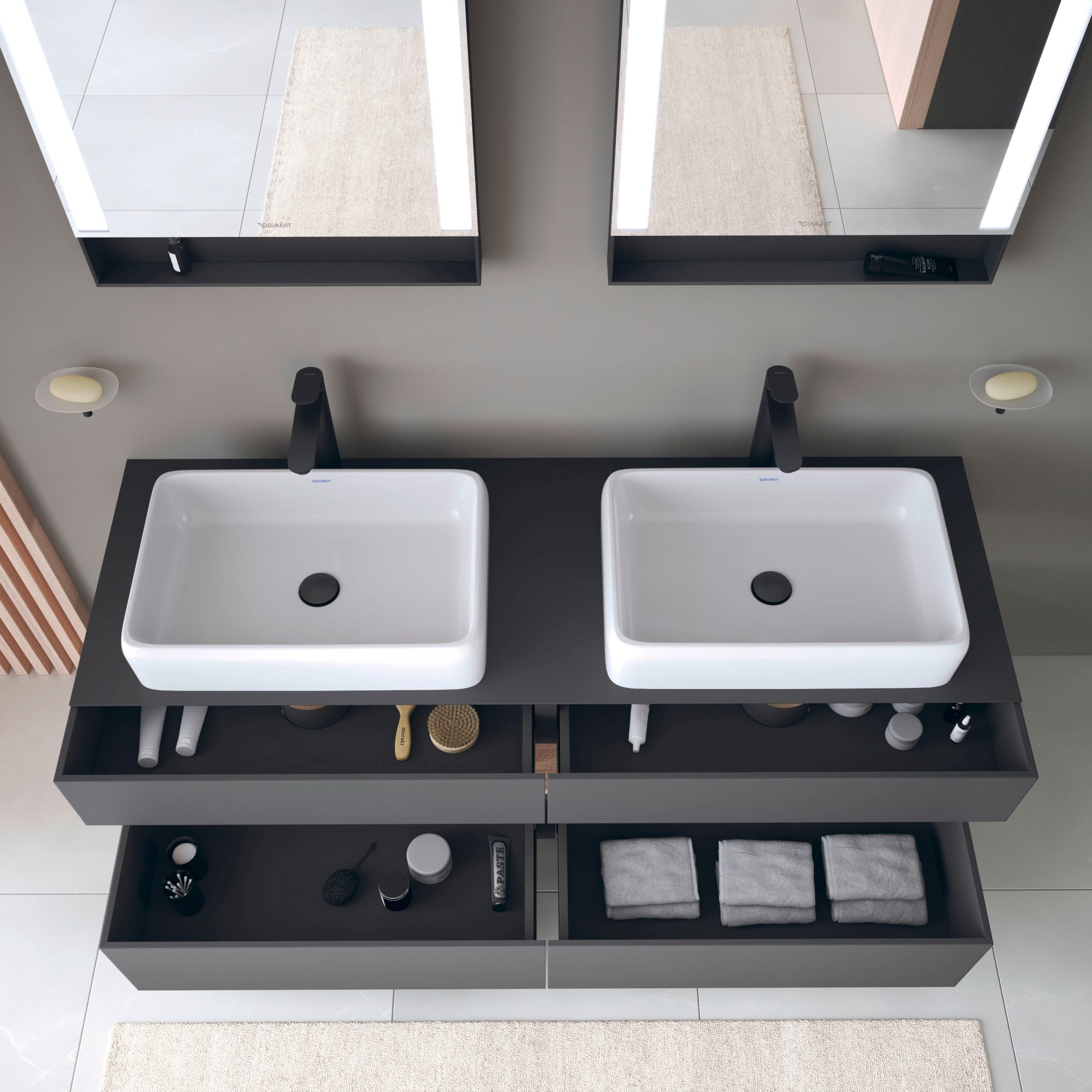 Duravit Qatego szafka 160 cm podumywalkowa wisząca grafit mat/dąb QA4779055490010