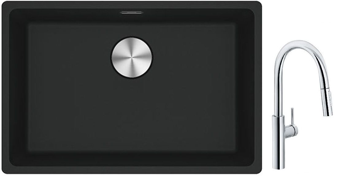 Franke Maris MRG 110-52 zlewozmywak 52x40 cm Fragranite czarny mat z baterią kuchenną Pescara L Slide-In chrom (1250687252, 1150538940)