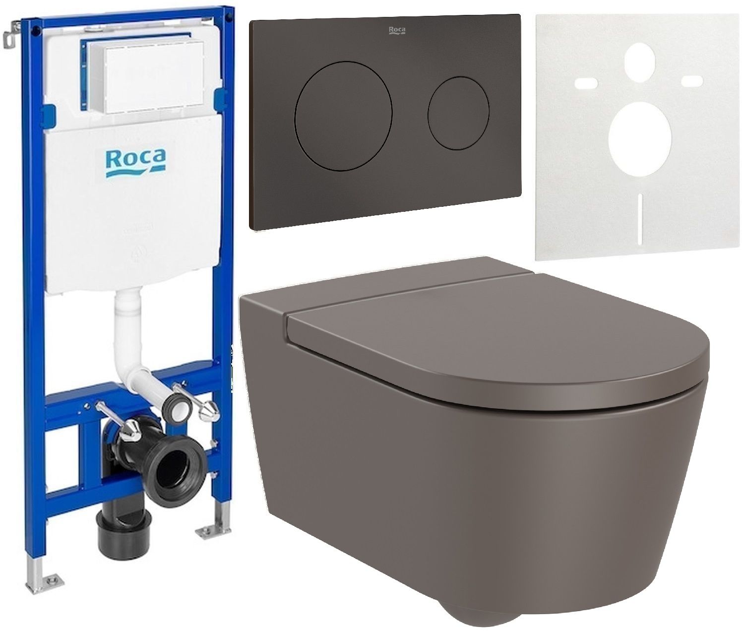 Zestaw Roca Inspira miska WC wisząca Rimless z deską sedesową wolnoopadającą i stelaż podtynkowy Duplo One z przyciskiem ... - Wysyłka w 24h