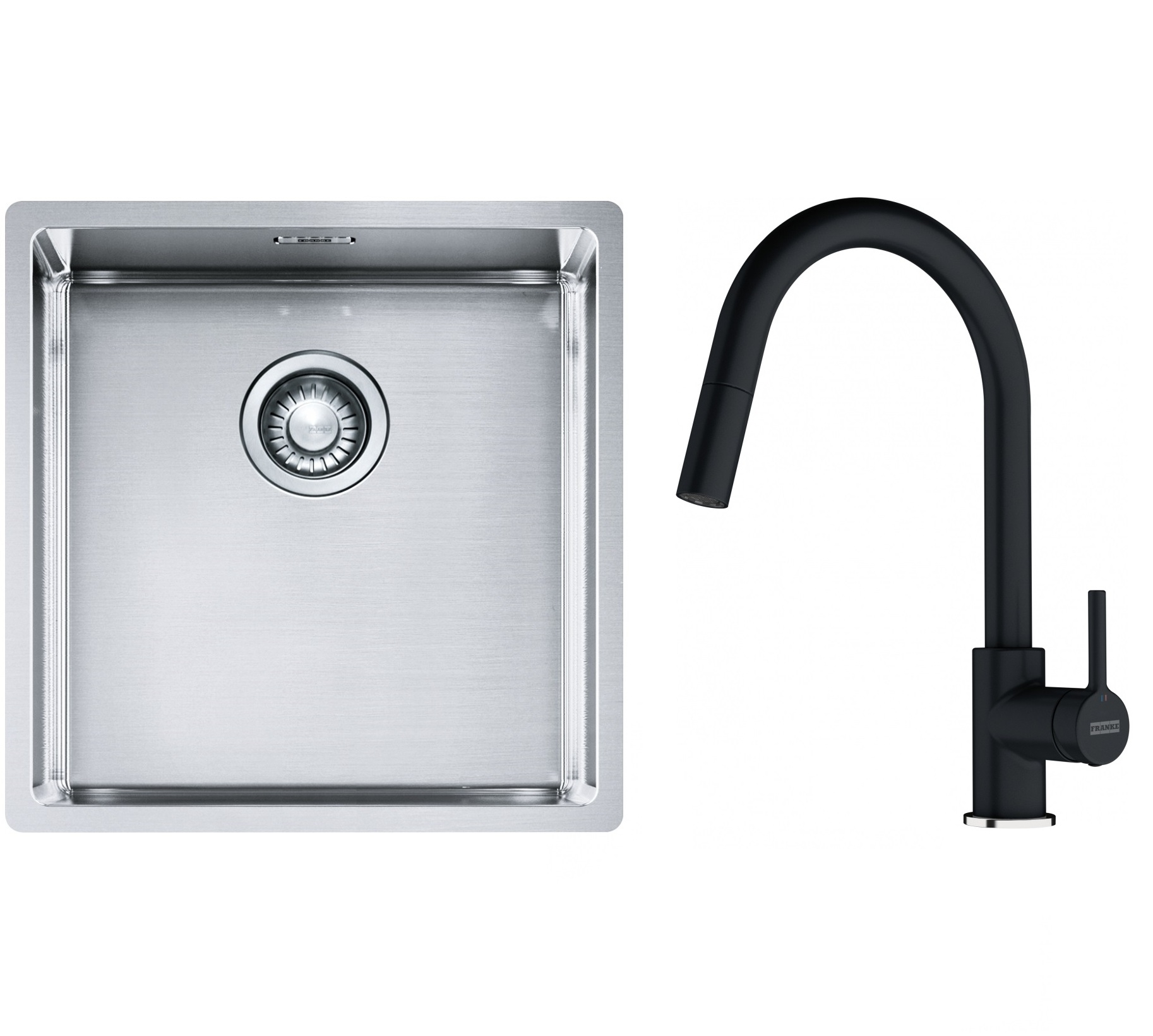 Franke Box BXX 210/110-40 zlewozmywak 45x44 cm stalowy z baterią kuchenną Lina onyx (1270453654, 1150626055)