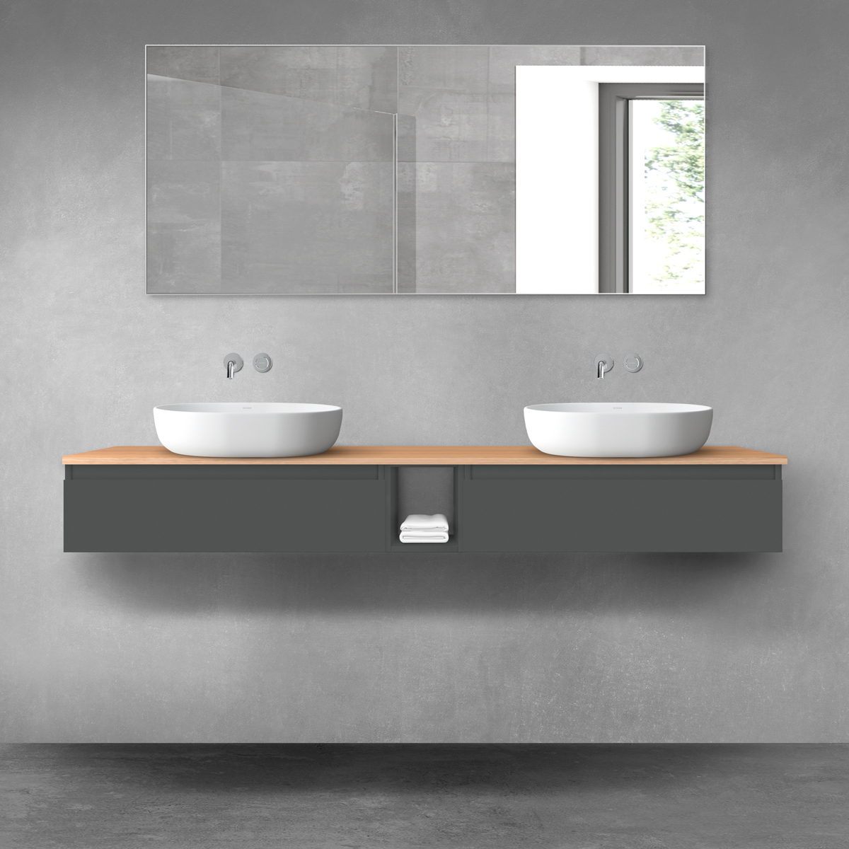 Oltens Vernal zestaw mebli łazienkowych 180 cm z blatem grafit mat/dąb 68650400 - Wysyłka w 24h