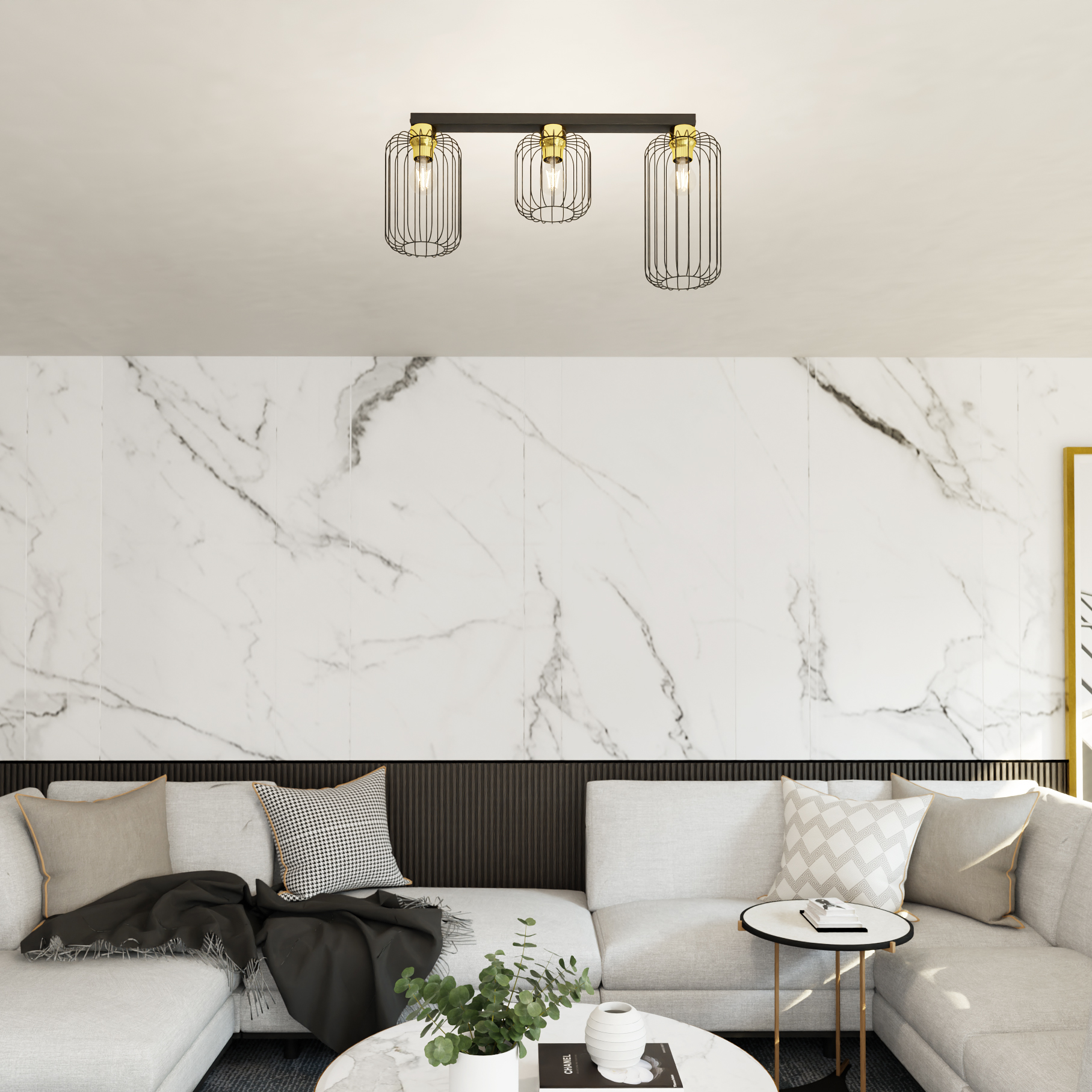 Emibig Barn lampa podsufitowa 3x15 W czarna-złota 1366/3