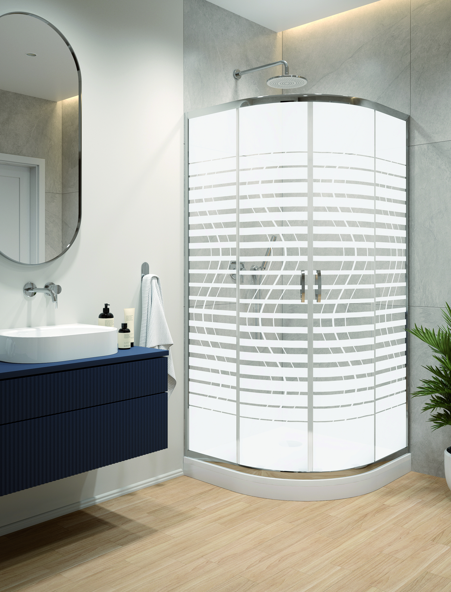 Sanplast Fris kabina z brodzikiem 90x90 cm półokrągła srebrny połysk/szkło ze wzorem 602-331-2260-38-180