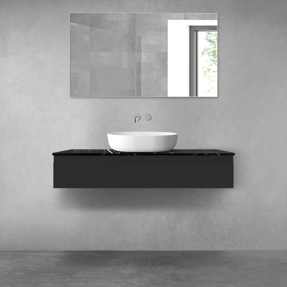 Zestaw Oltens Vernal szafka 120 cm podumywalkowa wisząca z blatem Tera czarny mat/czarny marmur 68717300 - Wysyłka w 24h