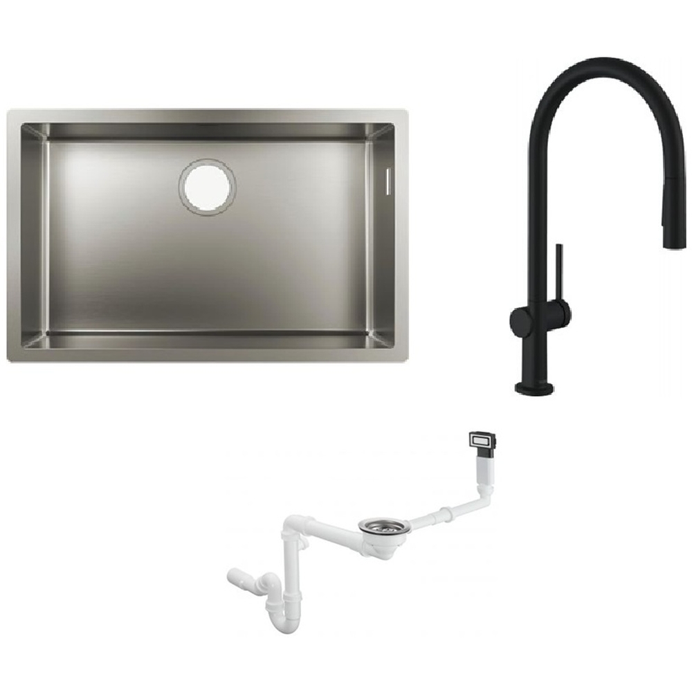 Zestaw Hansgrohe S71 S719-U660 zlewozmywak z baterią Talis M54 czarny mat i syfon (43428800, 72801670, 43921800) - Wysyłka w 24h