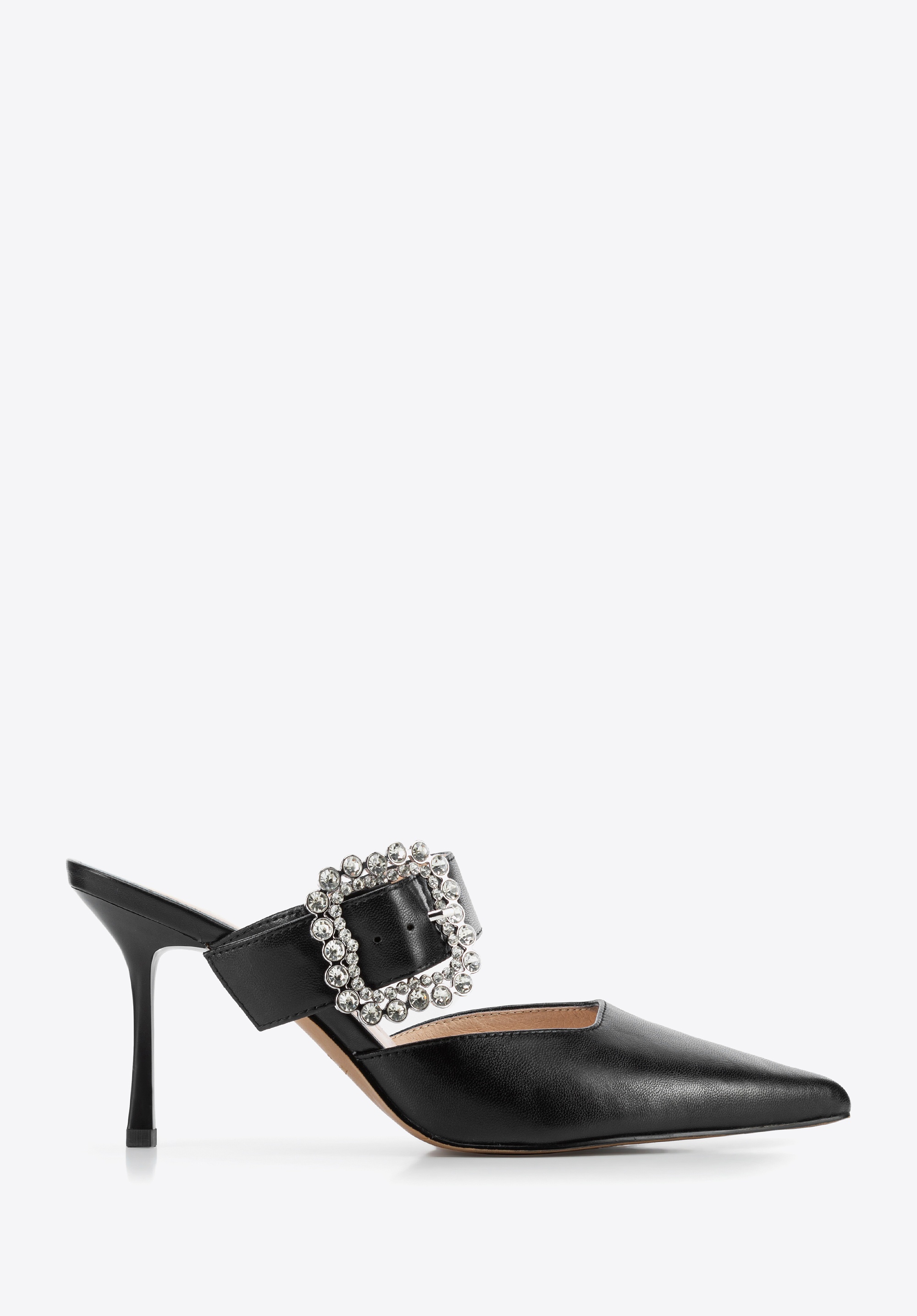 Damskie czółenka ze skóry na szpilce czarne