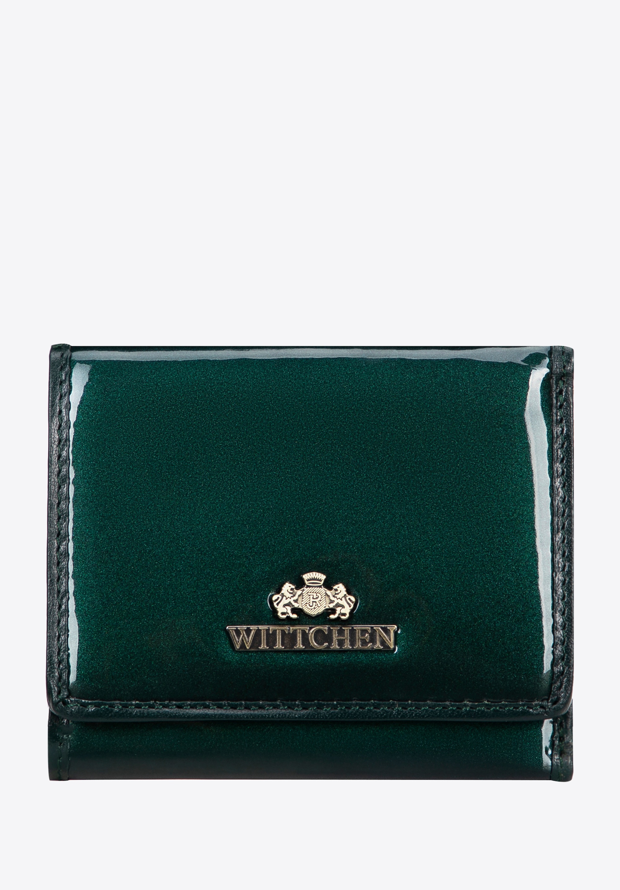 Damski portfel ze skóry naturalnej lakierowanej zielony