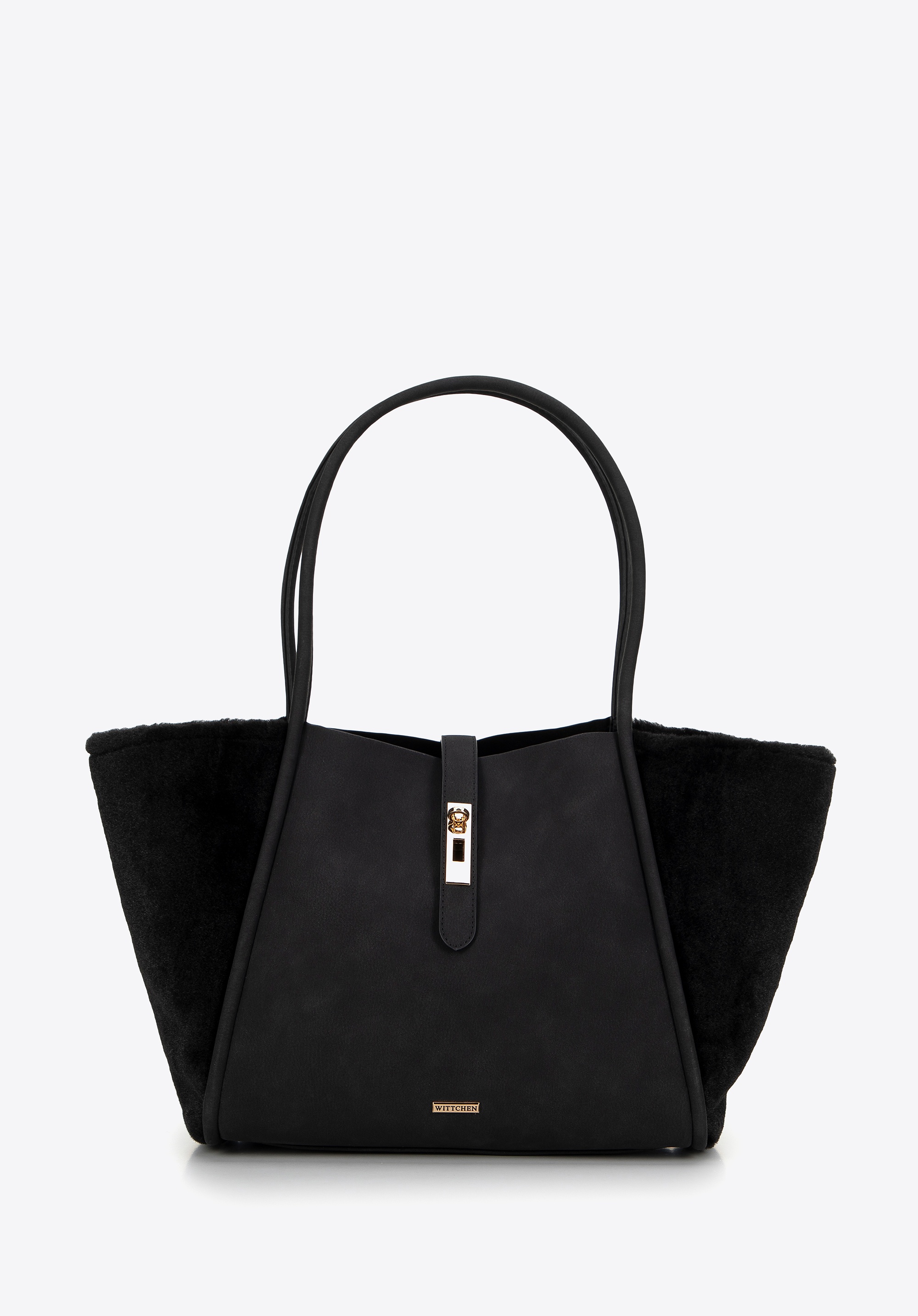 Damska shopperka z ekoskóry i sztucznego futerka czarna